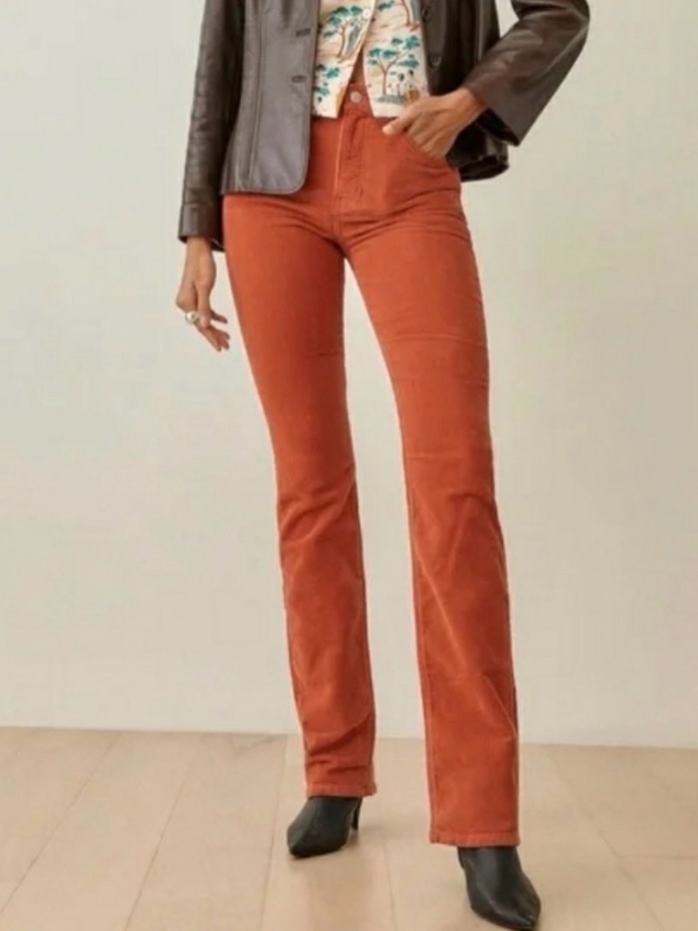 Reformation Peyton Corduroy Pants Sienna High Rise Bootcut Orange Size 25